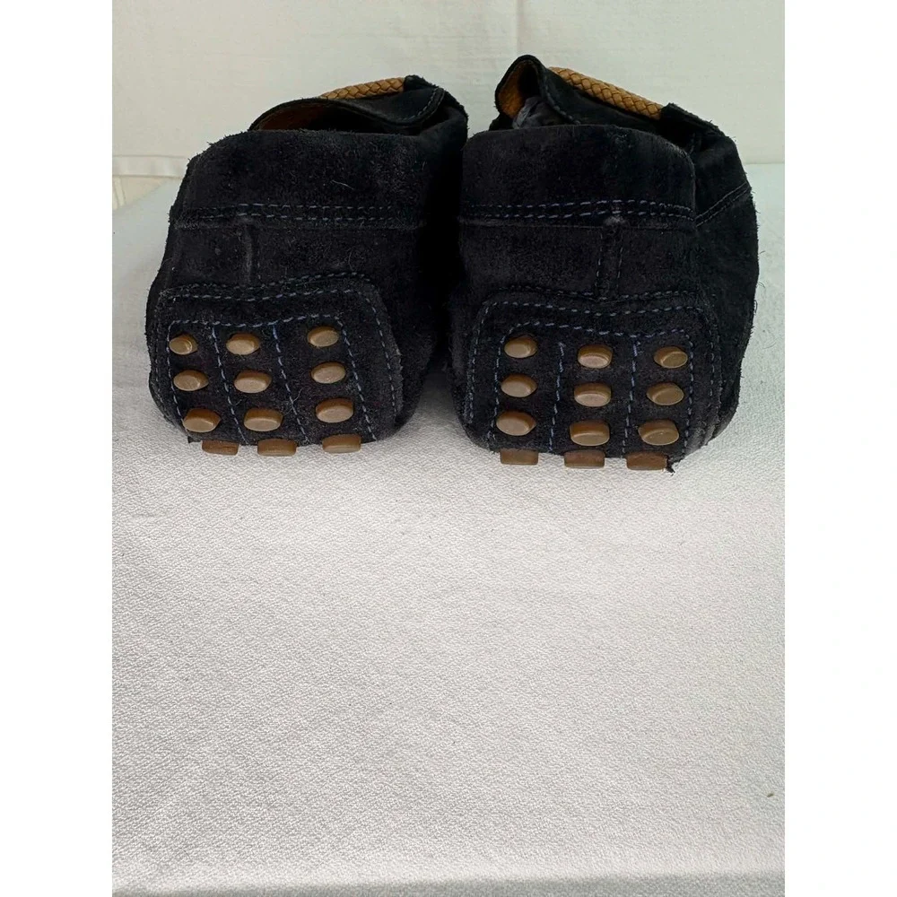 Mens Navy Blue Suede Driving Loafers Woven Strap Pebble Sole Size 9 US 42 EUR